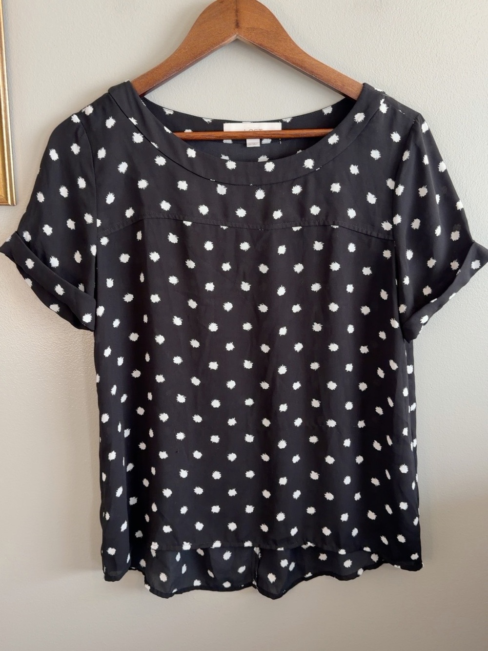 LOFT Black White Polka Dot Cuffed Sleeve Blouse Top XS - Picture 4 of 8